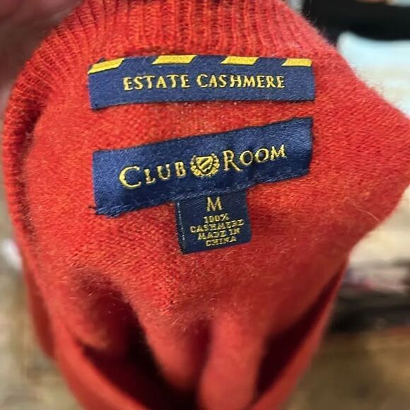 Club Room Rust Red-Orange Estate Cashmere V-Neck Sweater, M - Picture 7 of 7